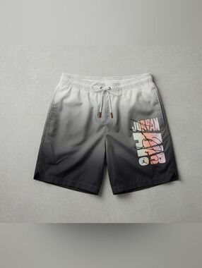 Men's Air Jordan Gray & Black Ombre Swim Trunks Shorts Neon Graphic Logo Size M